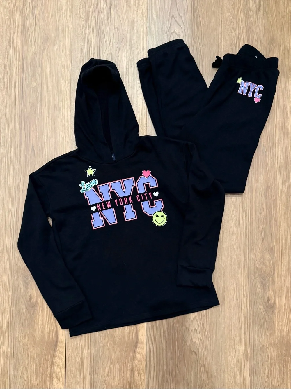 The Children's Place Black NYC Graphic Hoodie & Jogger Set- Girls 10/12